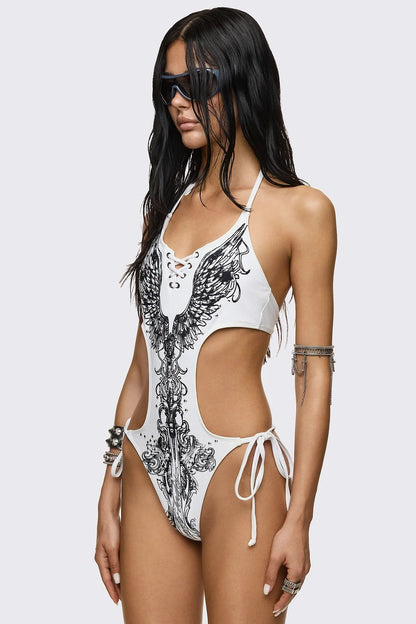 Minga London Deadly Bodies Graphic Studded Monokini