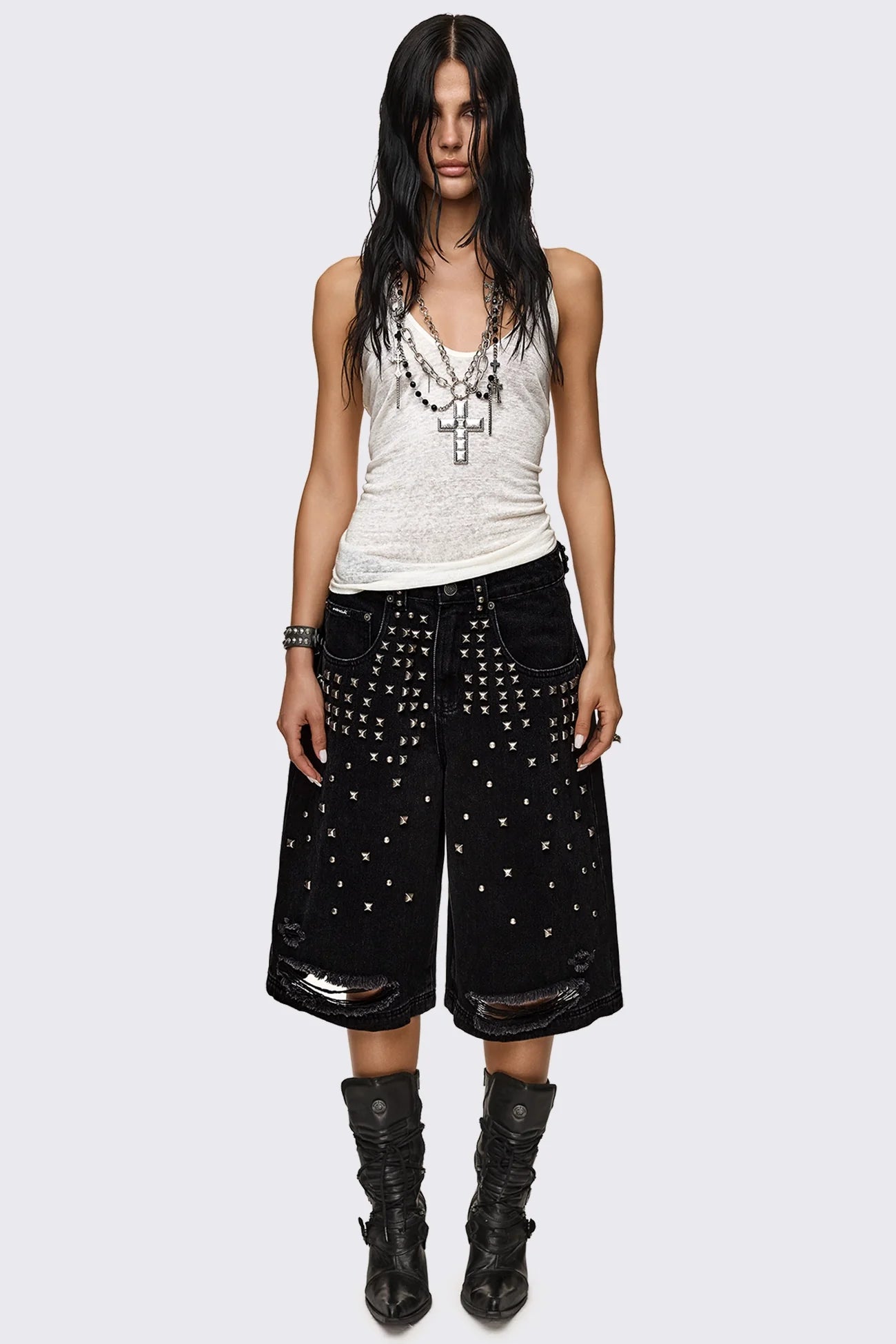 Minga London Brat Studded Distressed Jorts