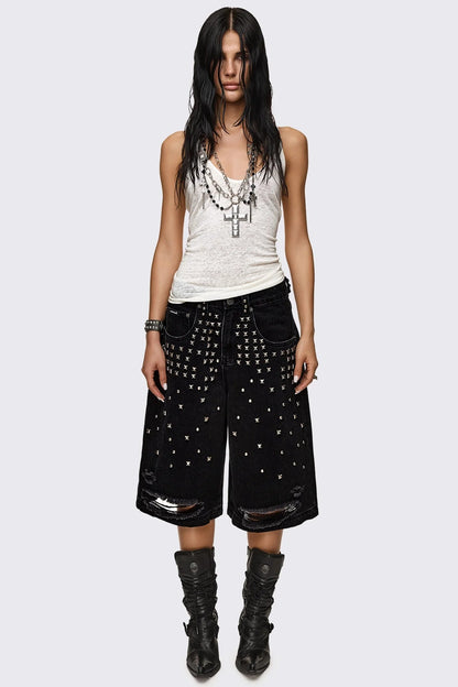 Minga London Brat Studded Distressed Jorts