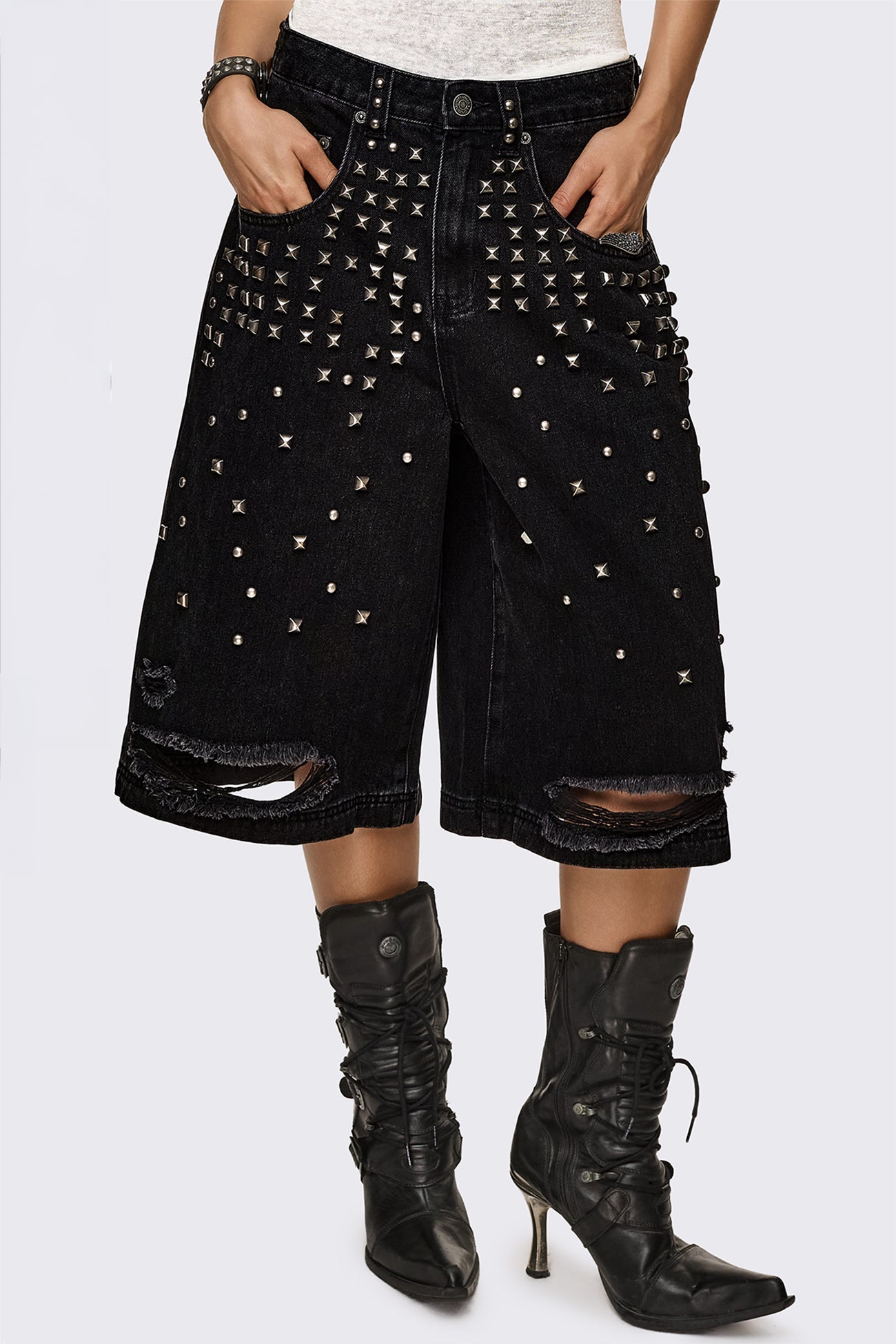 Minga London Brat Studded Distressed Jorts