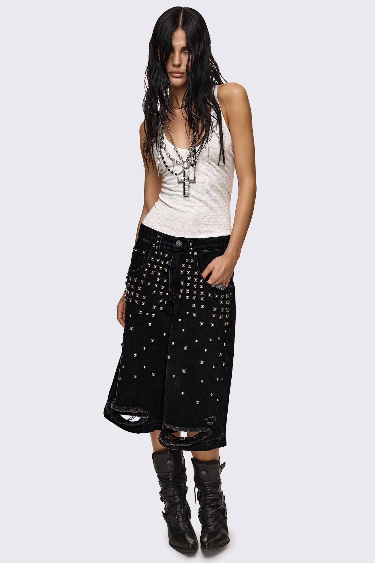Minga London Brat Studded Distressed Jorts