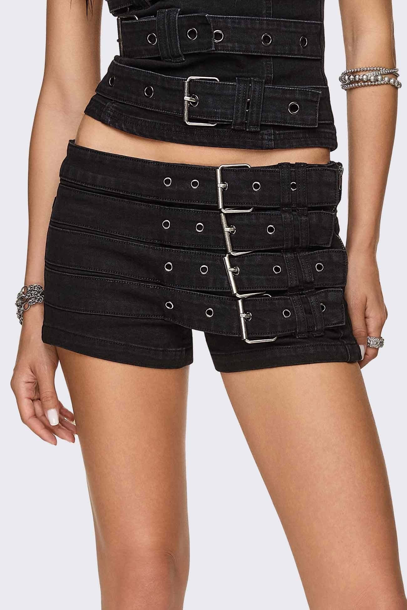 Minga London Ada Belted Mini Denim Shorts