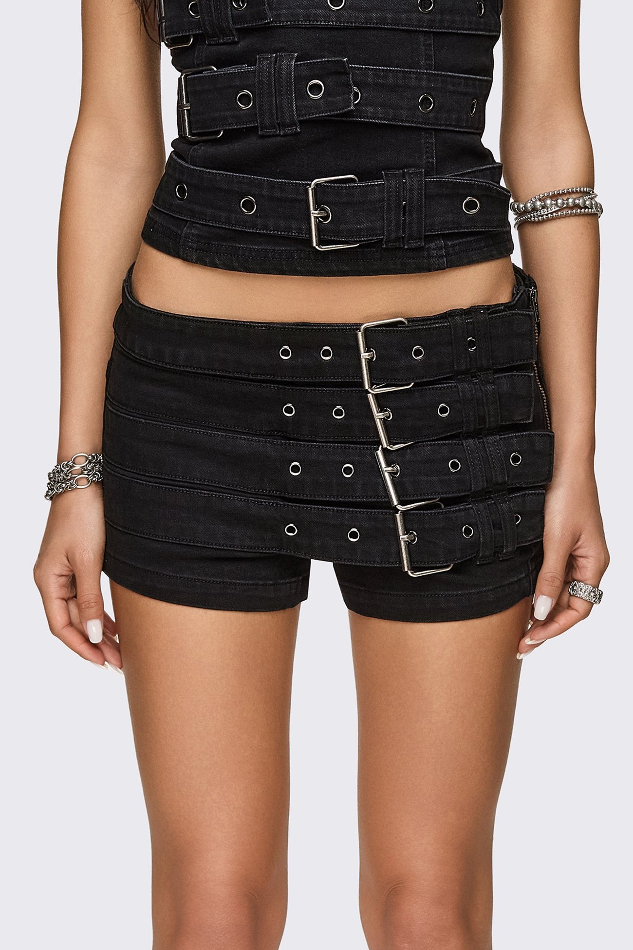 Minga London Ada Belted Mini Denim Shorts