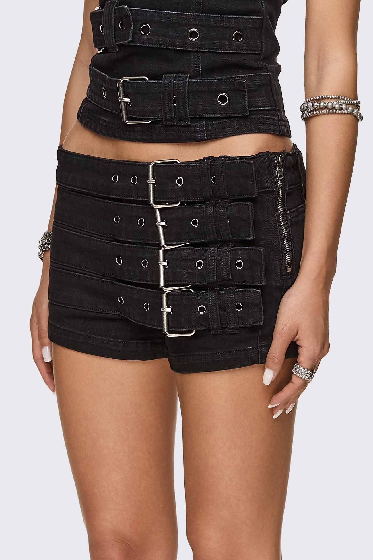 Minga London Ada Belted Mini Denim Shorts