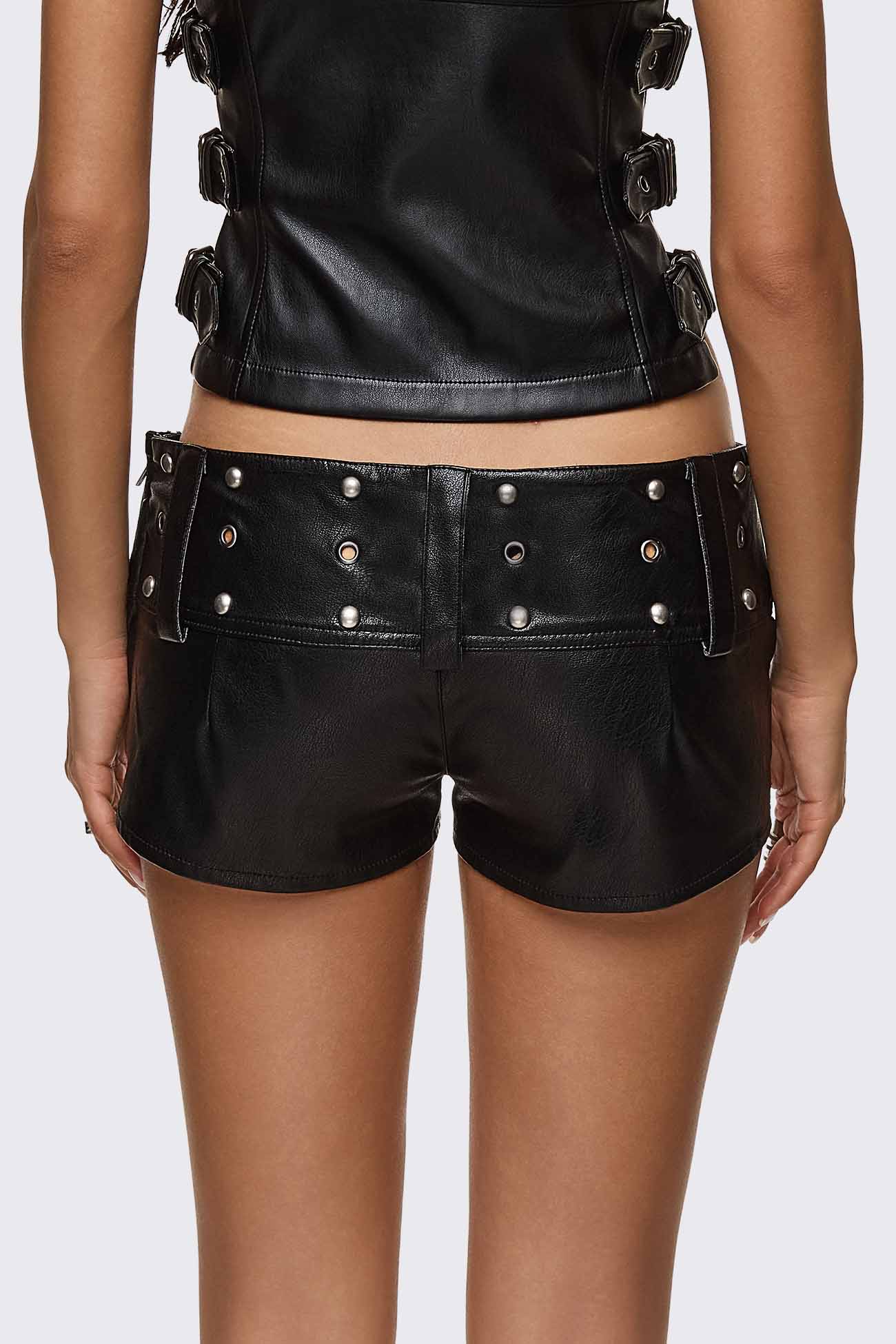 Minga London Ambush Belted Mini Faux Leather Shorts