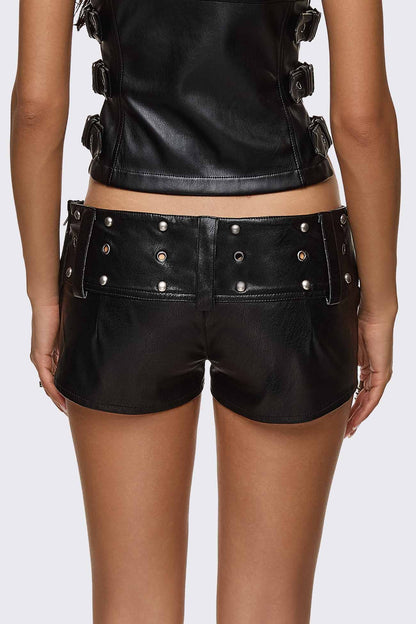 Minga London Ambush Belted Mini Faux Leather Shorts