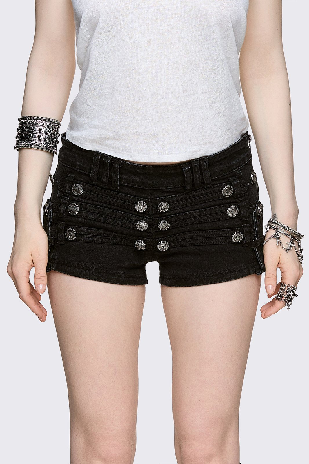 Minga London Hilda Military Mini Denim Shorts