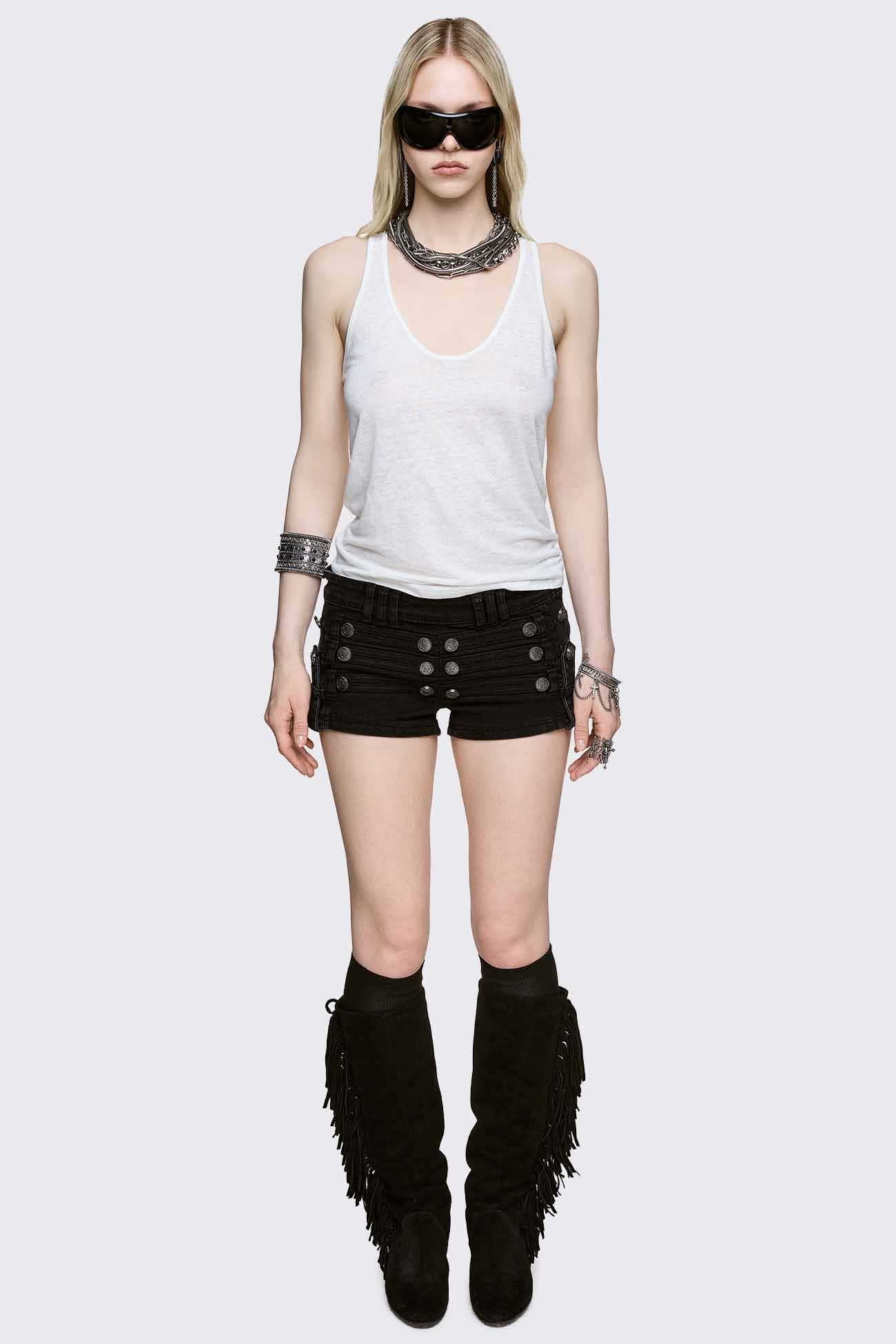 Minga London Hilda Military Mini Denim Shorts