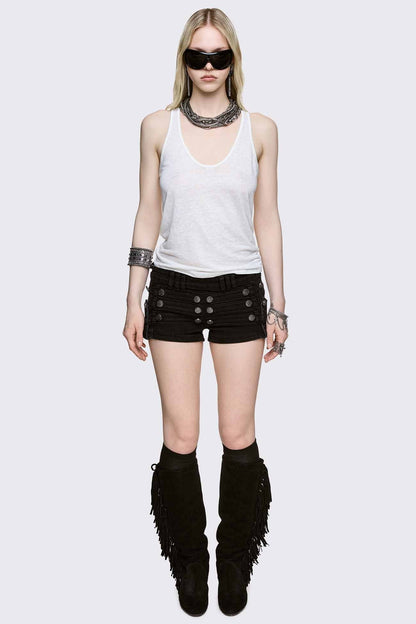 Minga London Hilda Military Mini Denim Shorts