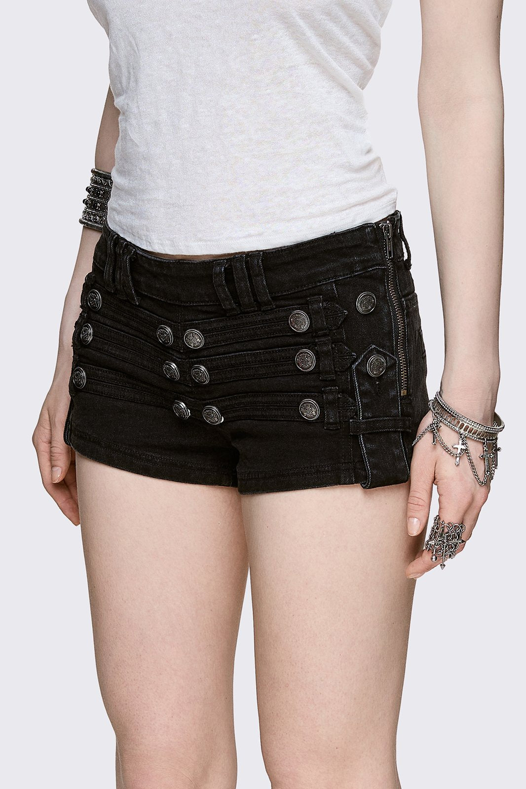 Minga London Hilda Military Mini Denim Shorts