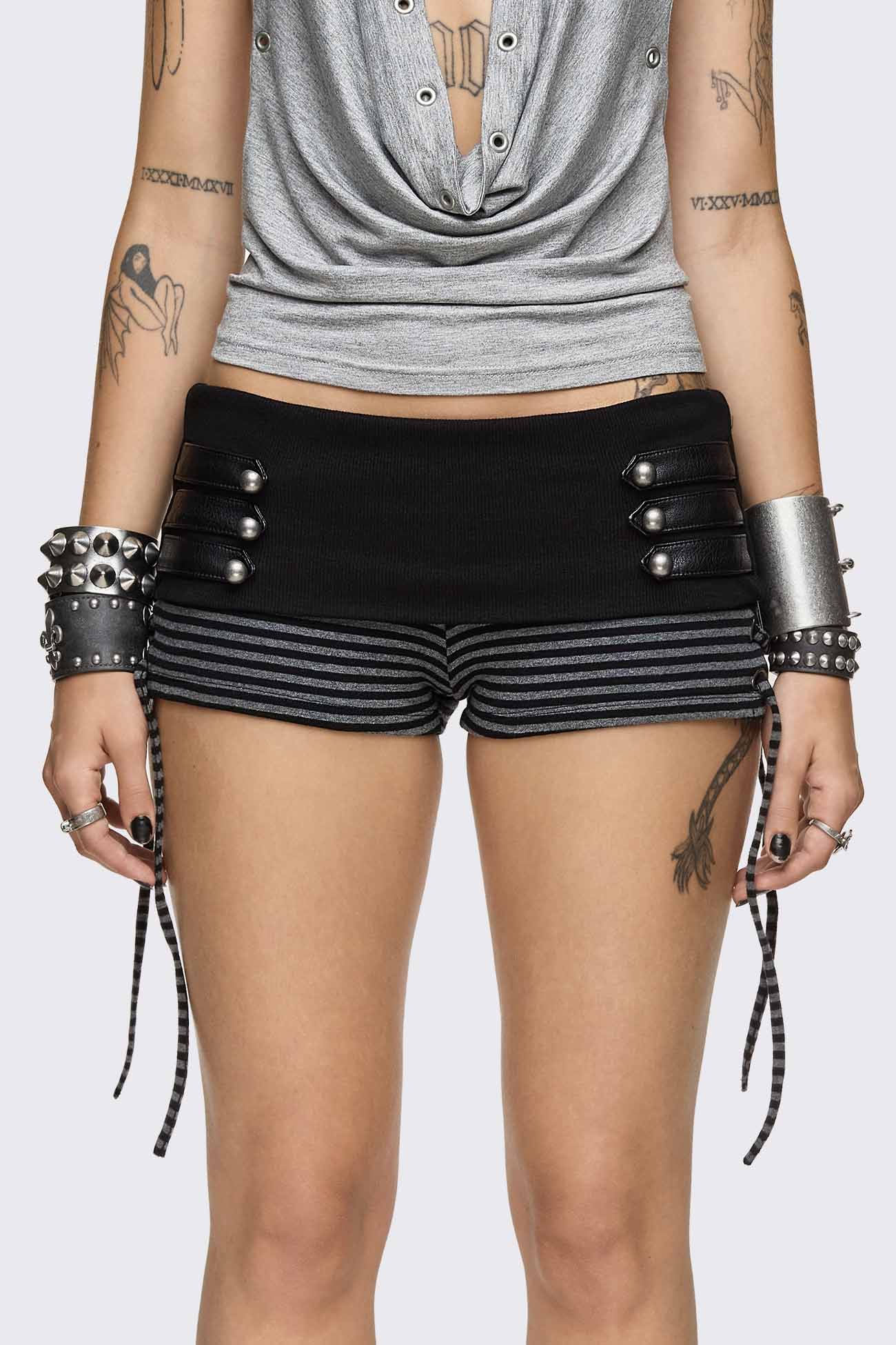 Minga London Empire Military Striped Mini Shorts