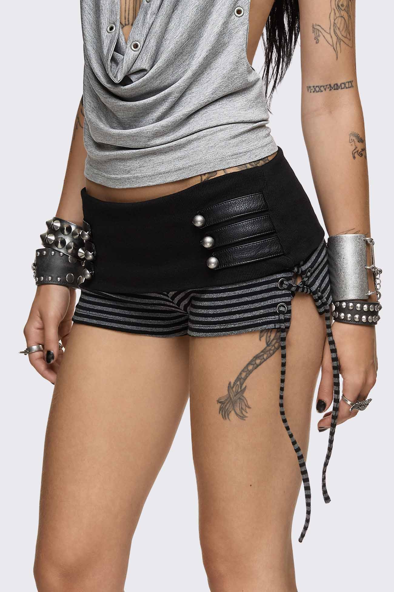 Minga London Empire Military Striped Mini Shorts