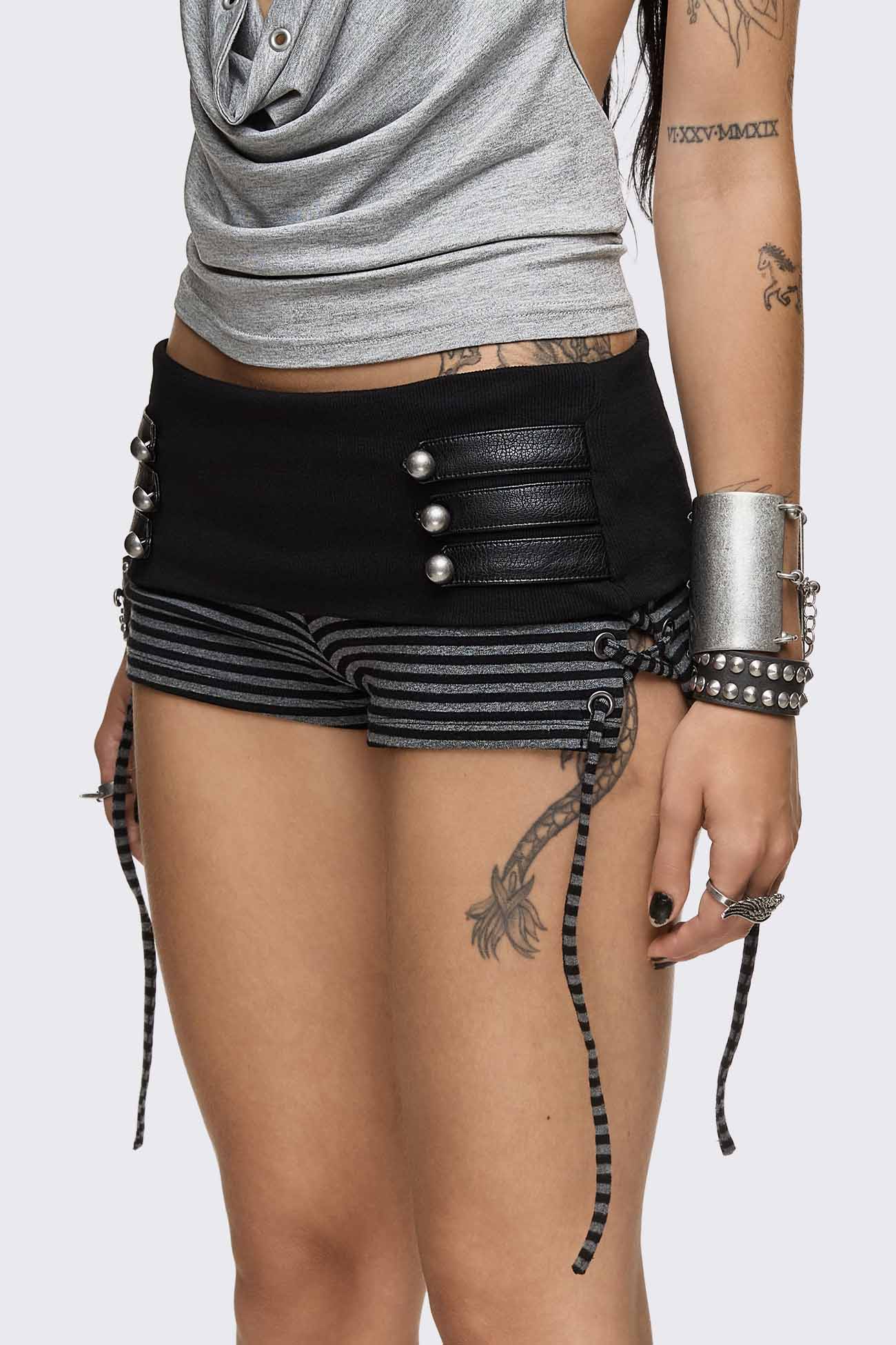 Minga London Empire Military Striped Mini Shorts