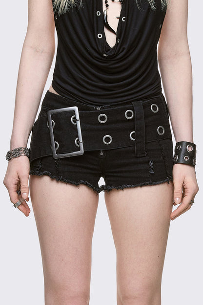 Minga London Gia Belted Mini Denim Shorts