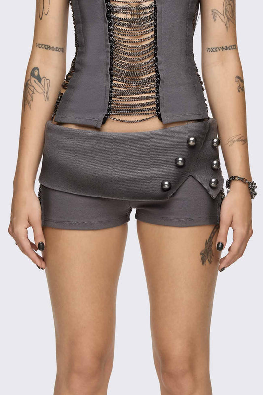 Minga London Wired Dark Grey Chain Mini Shorts