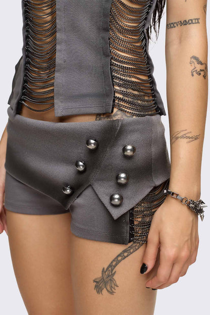 Minga London Wired Dark Grey Chain Mini Shorts