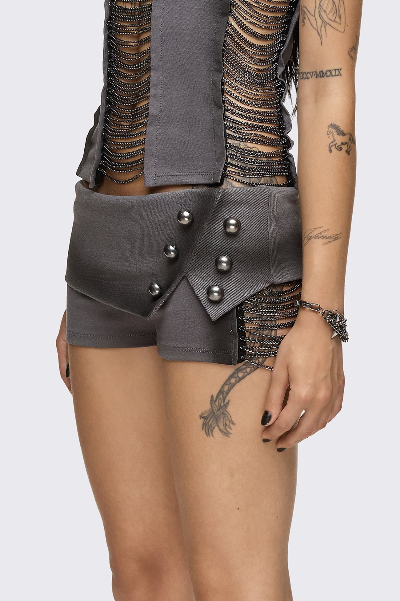 Minga London Wired Dark Grey Chain Mini Shorts