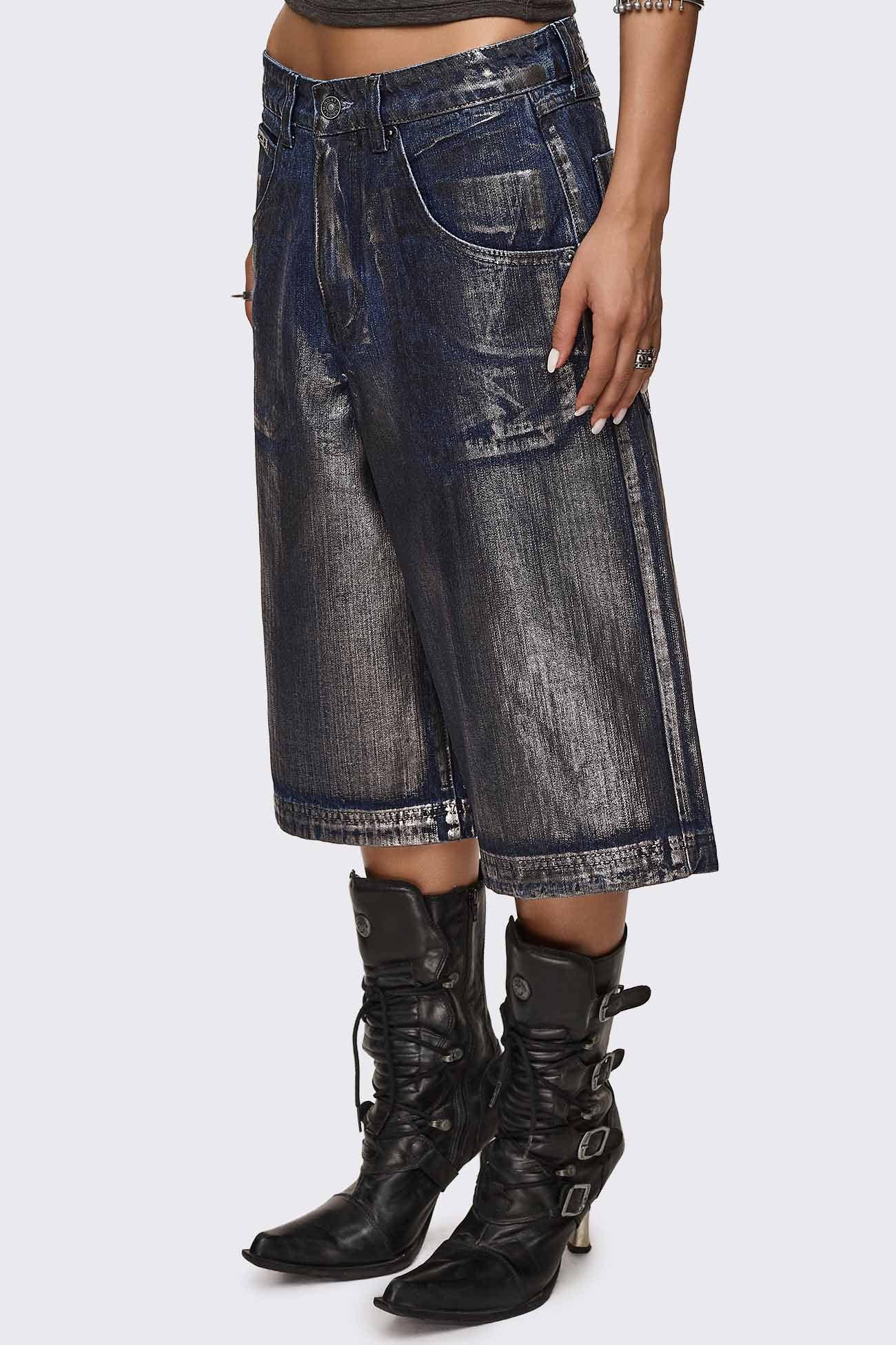 Minga London Metallic Coated Blue Denim Jorts
