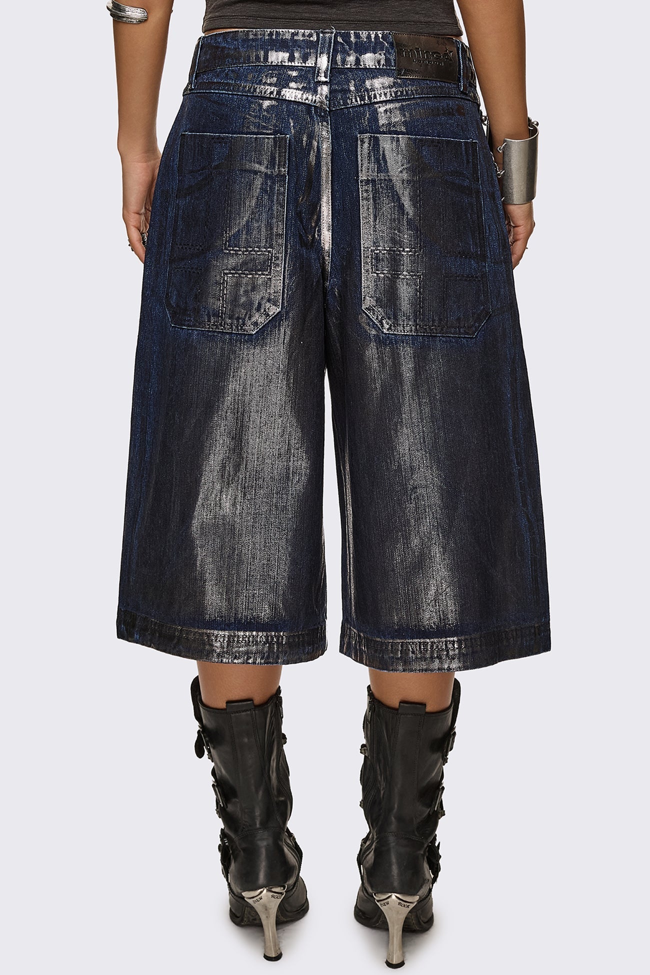 Minga London Metallic Coated Blue Denim Jorts