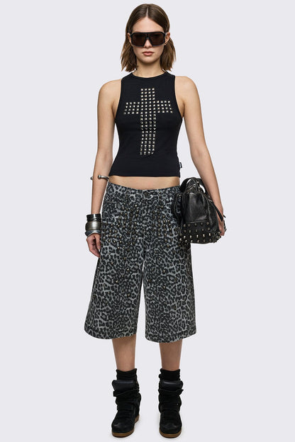 Minga London Leopard Studded Jorts
