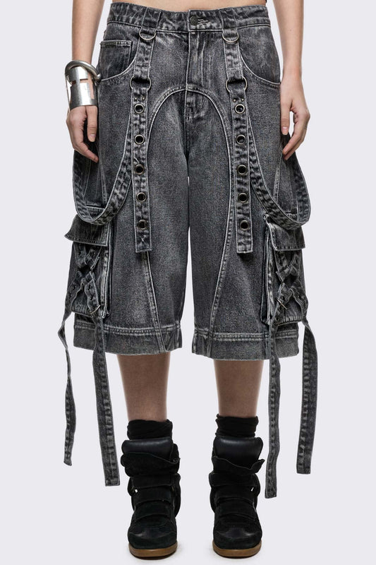 Minga London Trek Grey Washed Cargo Jorts