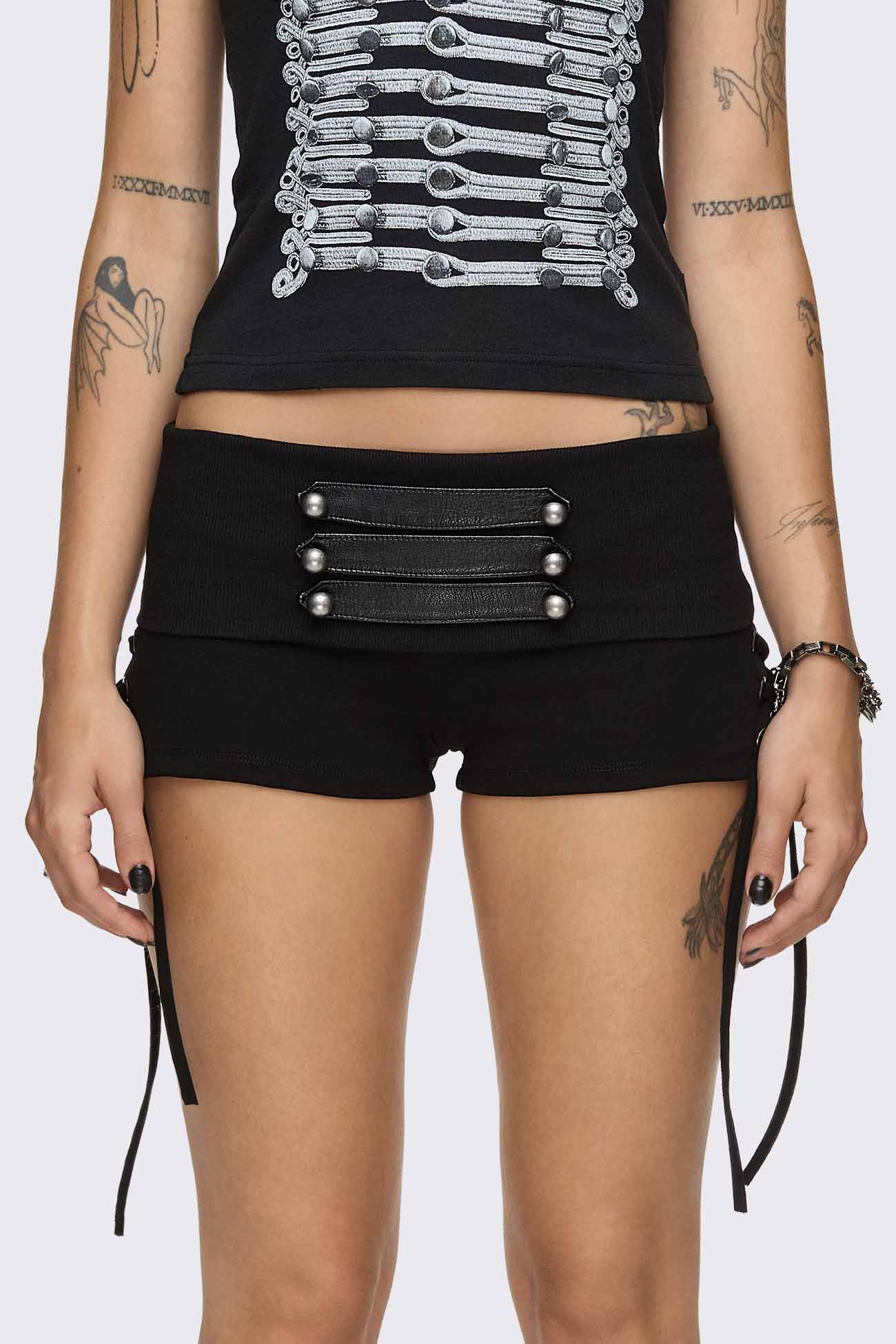 Minga London Corsair Military Lace-Up Mini Shorts