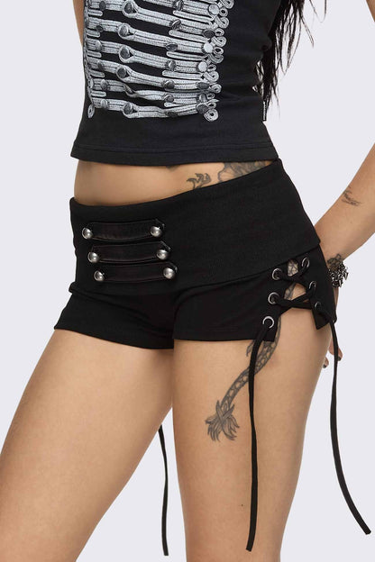 Minga London Corsair Military Lace-Up Mini Shorts