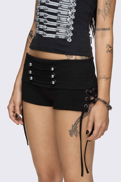 Minga London Corsair Military Lace-Up Mini Shorts