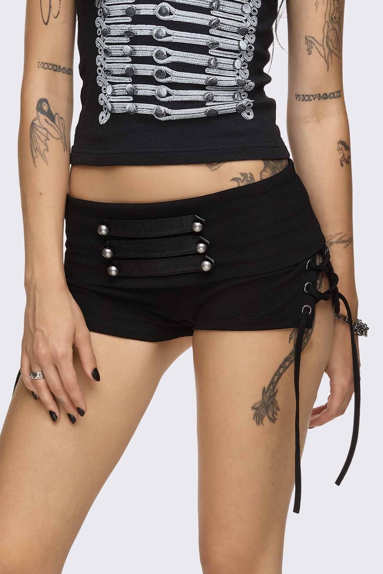 Minga London Corsair Military Lace-Up Mini Shorts