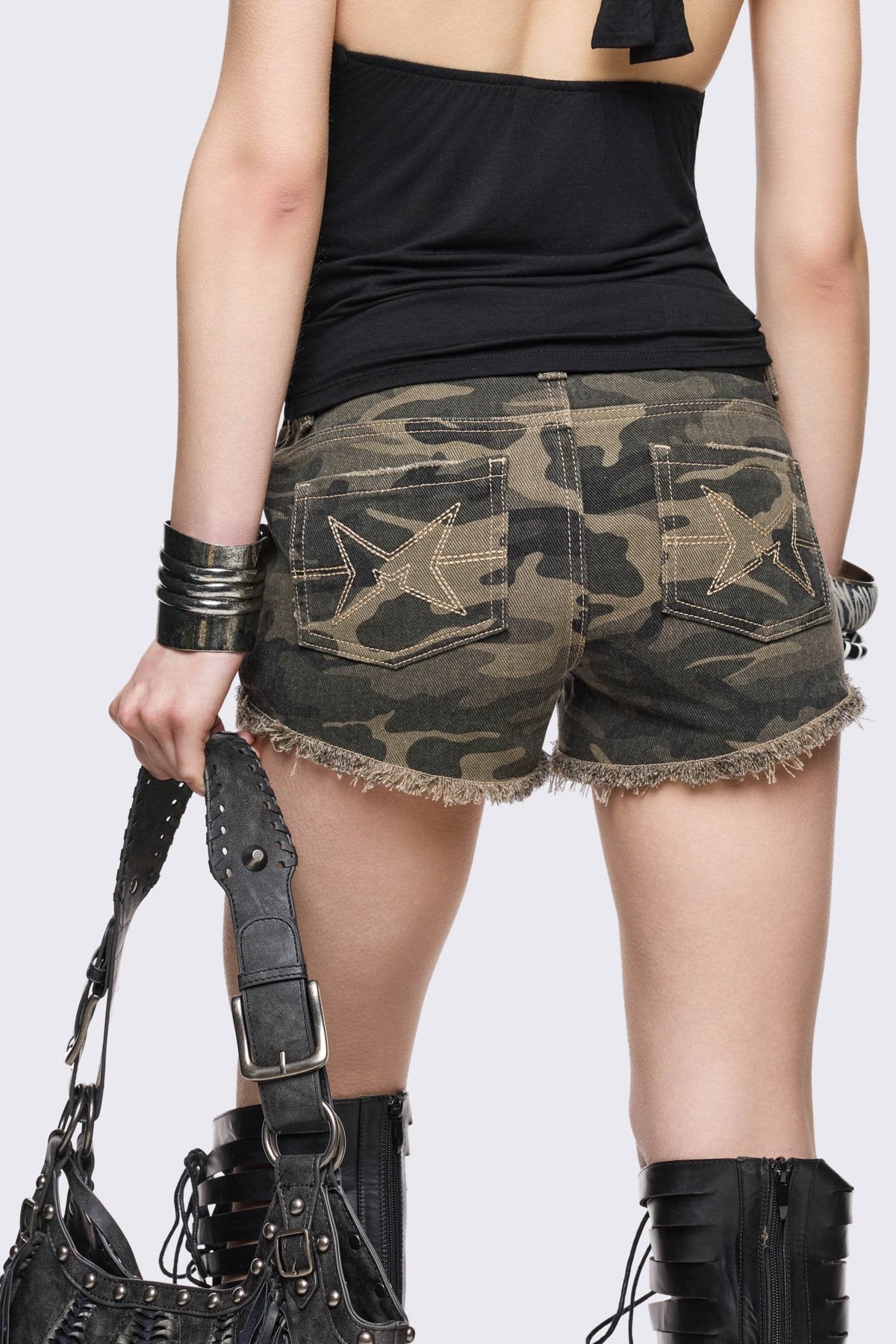 Minga London Army Camo Mini Denim Shorts