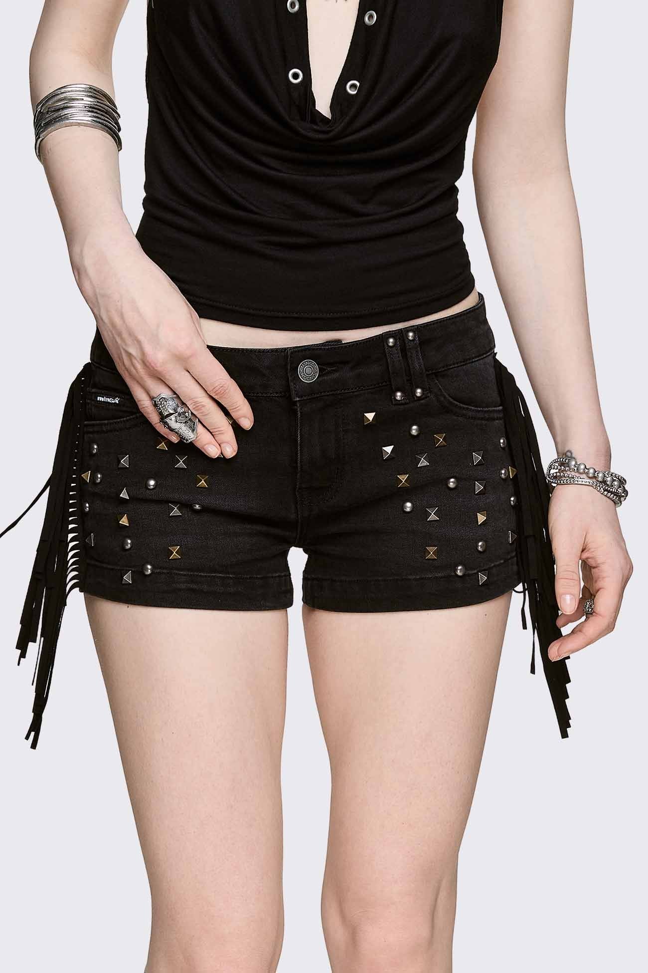 Minga London Fringe Mini Denim Shorts