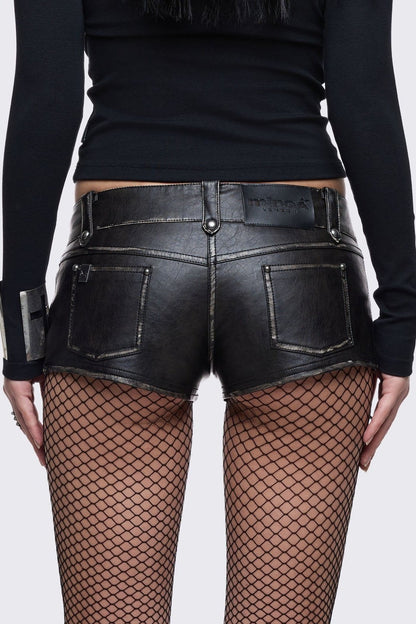 Minga London Vandal Mini Faux Leather Shorts