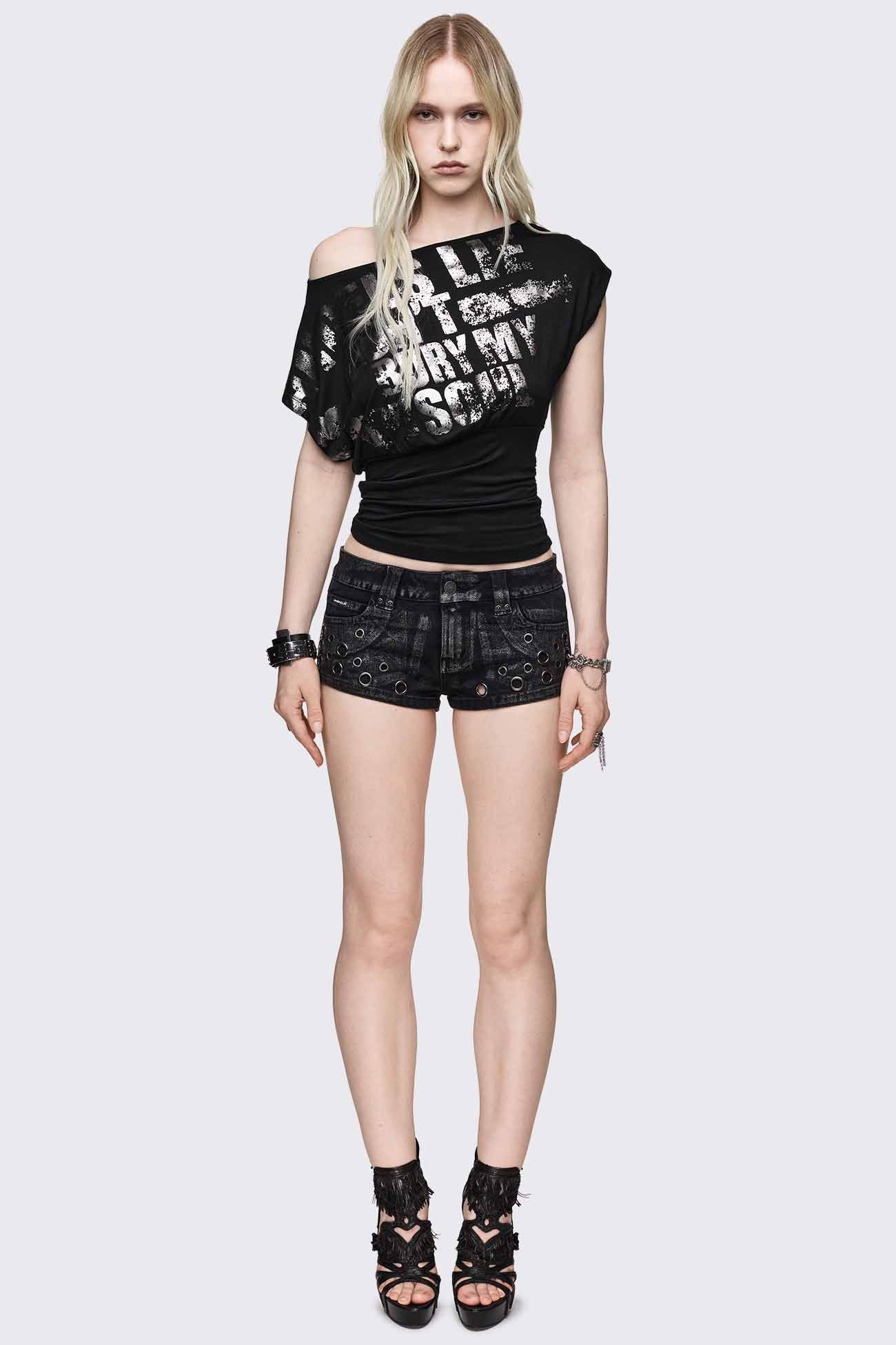 Minga London Bury My Soul Foil Off Shoulder Top