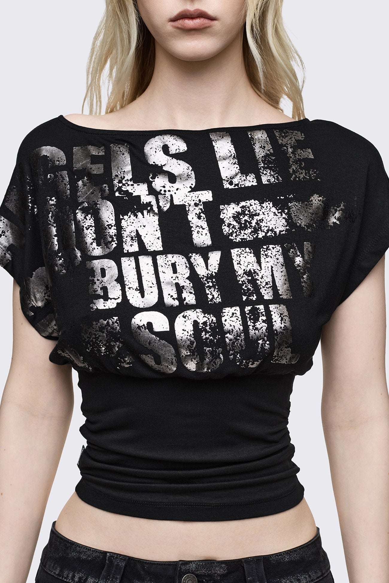 Minga London Bury My Soul Foil Off Shoulder Top