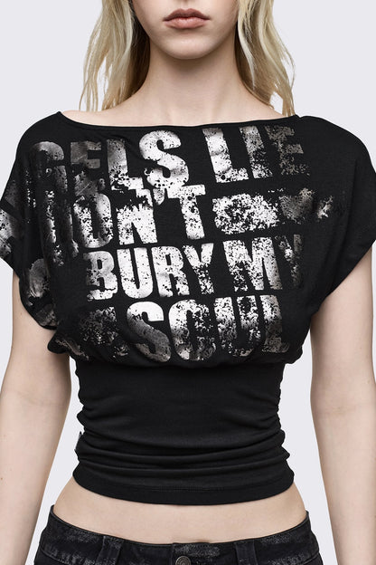 Minga London Bury My Soul Foil Off Shoulder Top