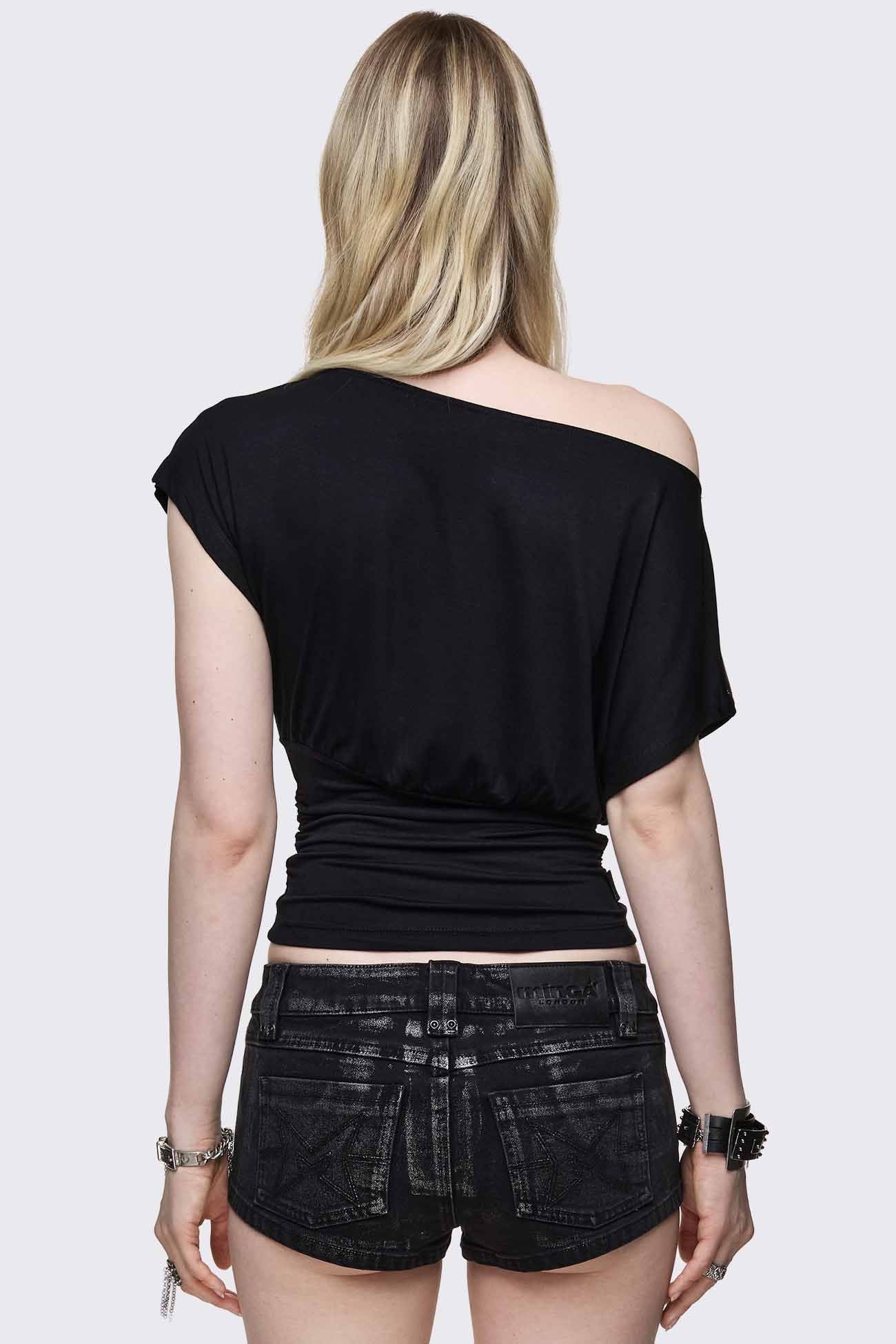Minga London Bury My Soul Foil Off Shoulder Top