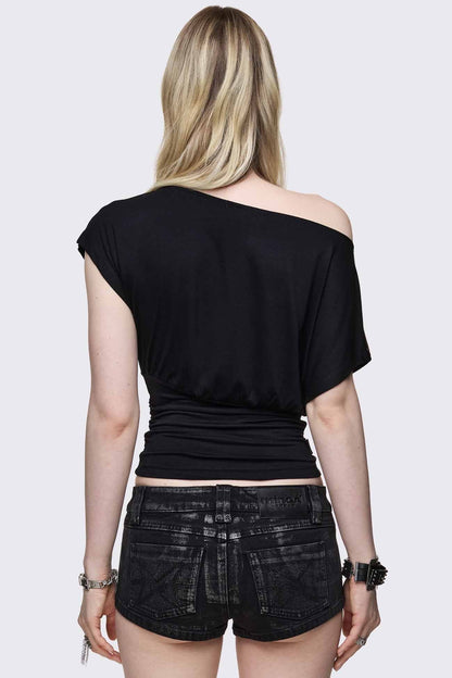 Minga London Bury My Soul Foil Off Shoulder Top