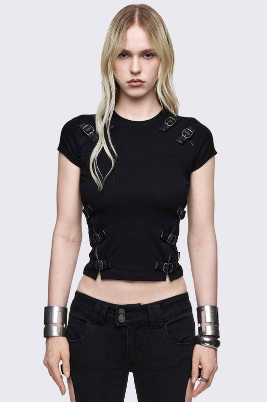 Minga London Oblivion Buckle Cut Out Baby Tee