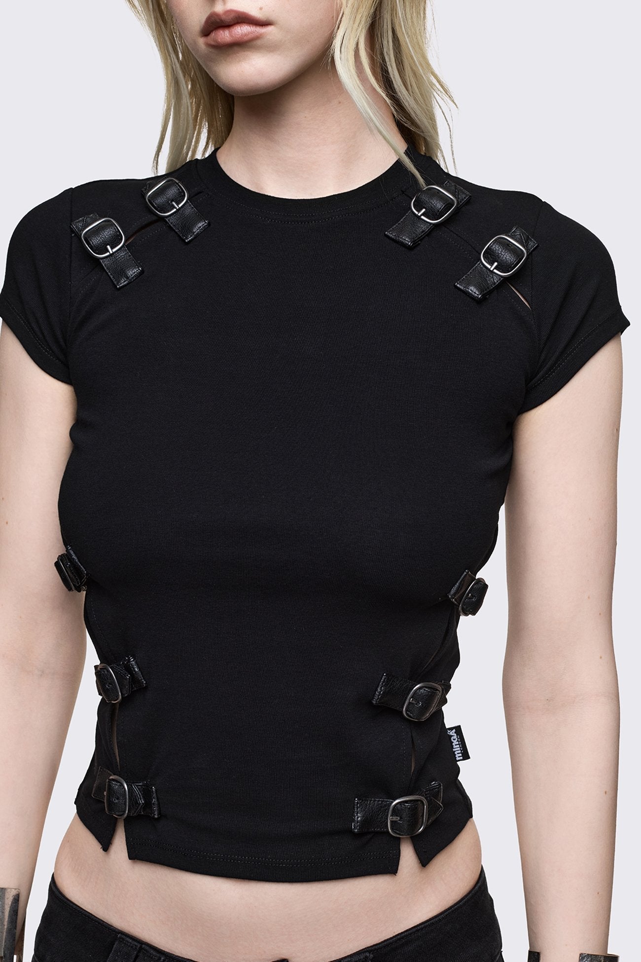 Minga London Oblivion Buckle Cut Out Baby Tee