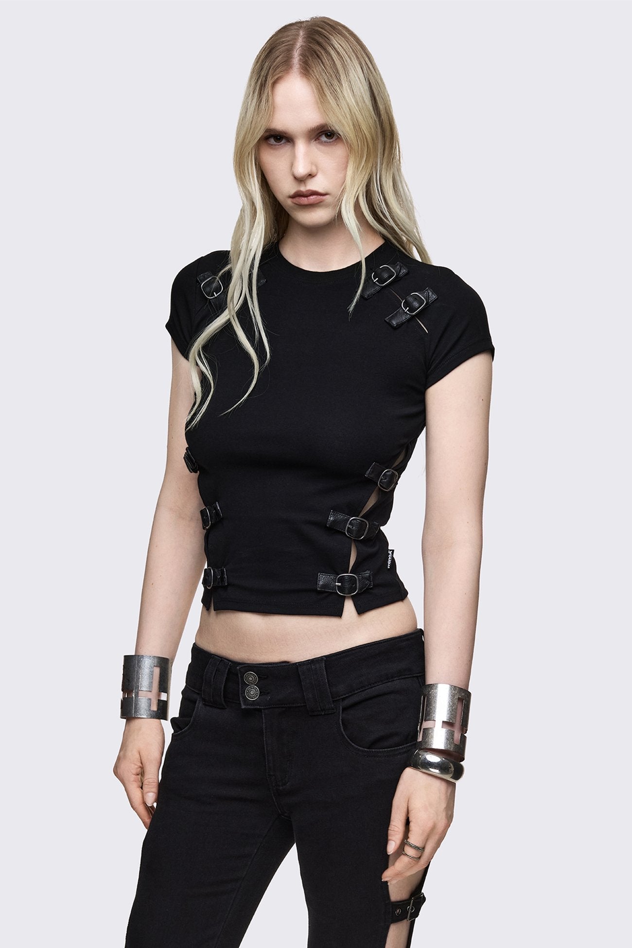 Minga London Oblivion Buckle Cut Out Baby Tee