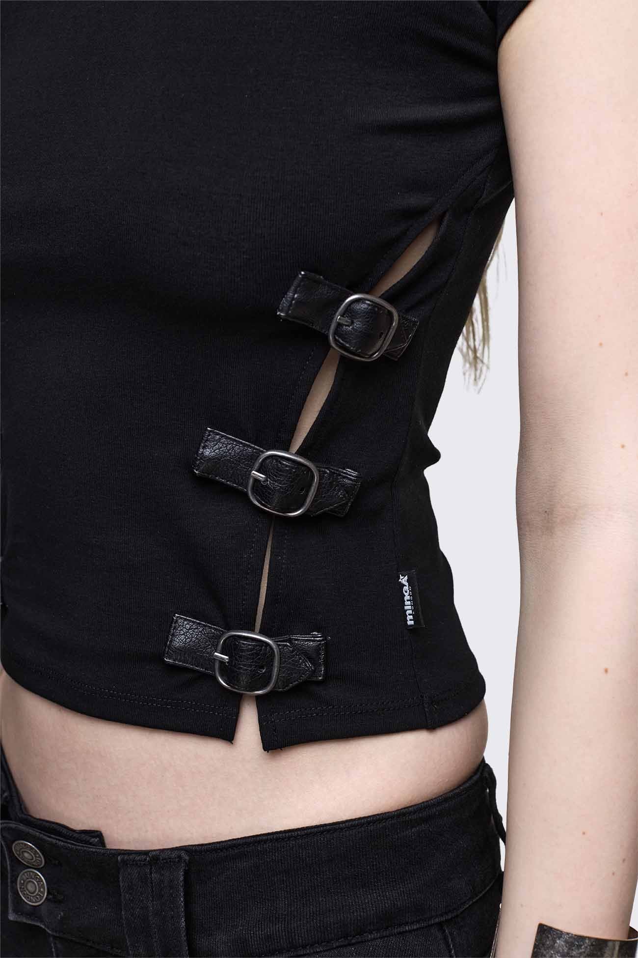 Minga London Oblivion Buckle Cut Out Baby Tee