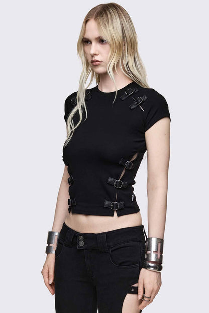 Minga London Oblivion Buckle Cut Out Baby Tee