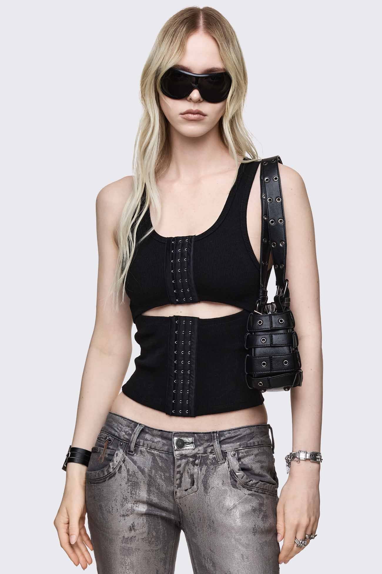 Minga London No Escape Black Vest Top
