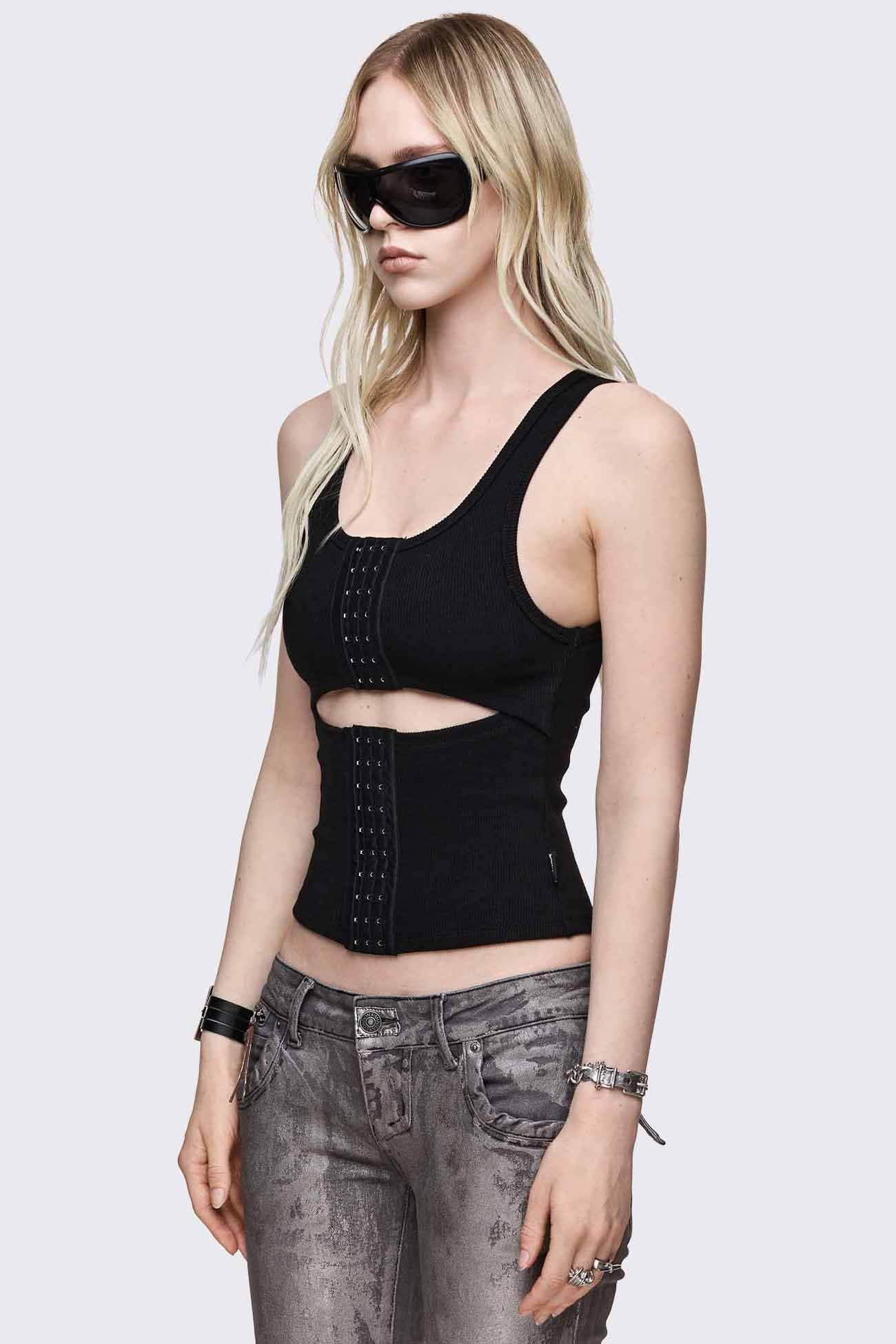 Minga London No Escape Black Vest Top