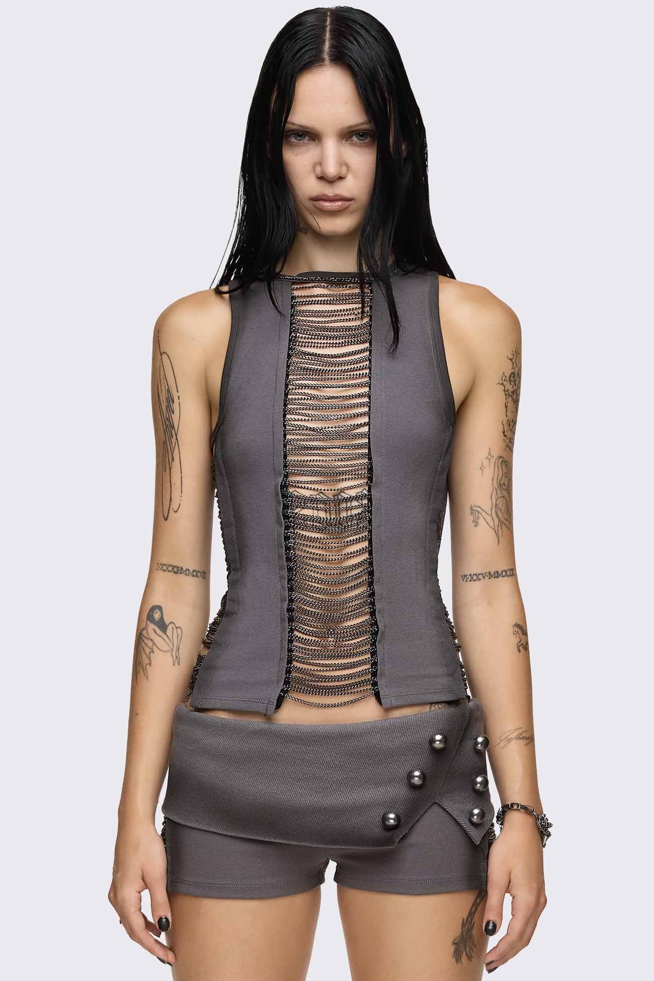 Minga London Wired Hanging Chain Cut Out Tank Top