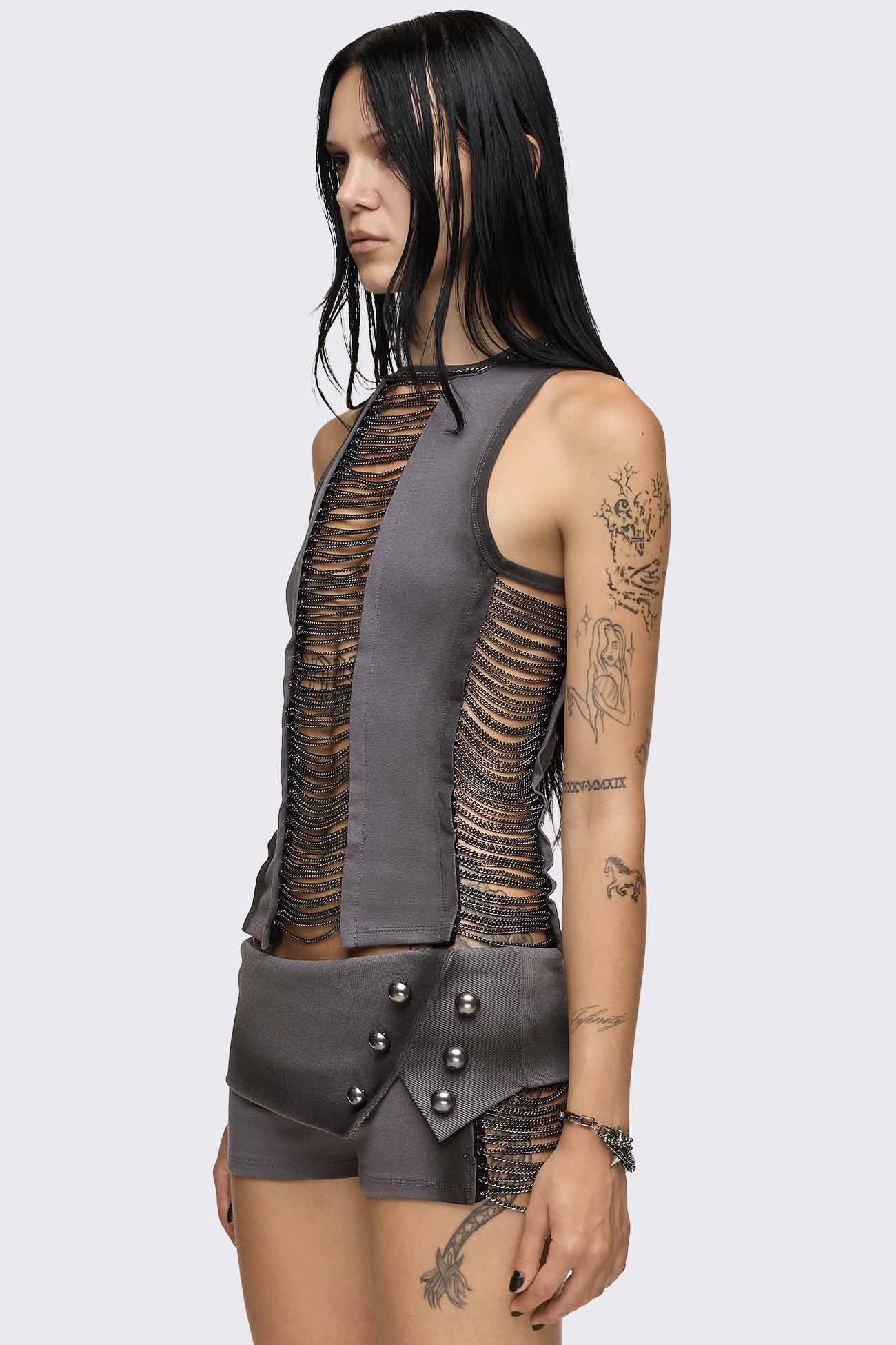 Minga London Wired Hanging Chain Cut Out Tank Top
