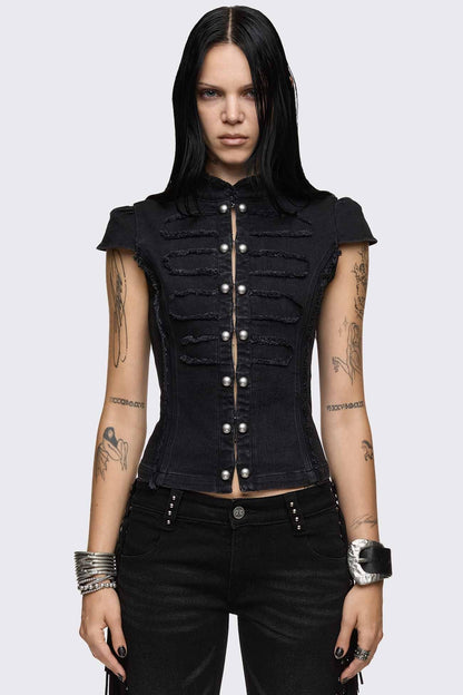 Minga London Salute Military Button Blouse