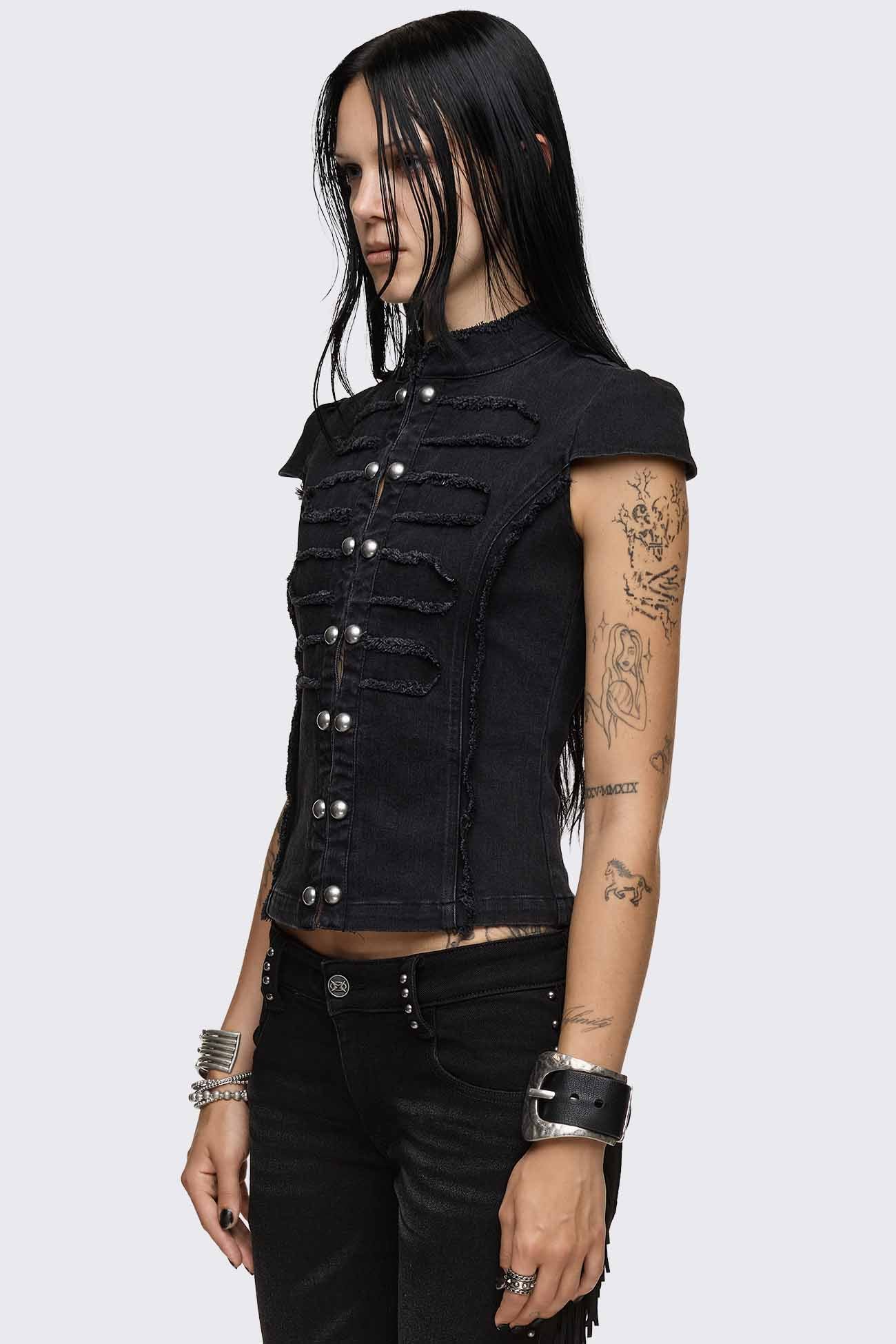 Minga London Salute Military Button Blouse