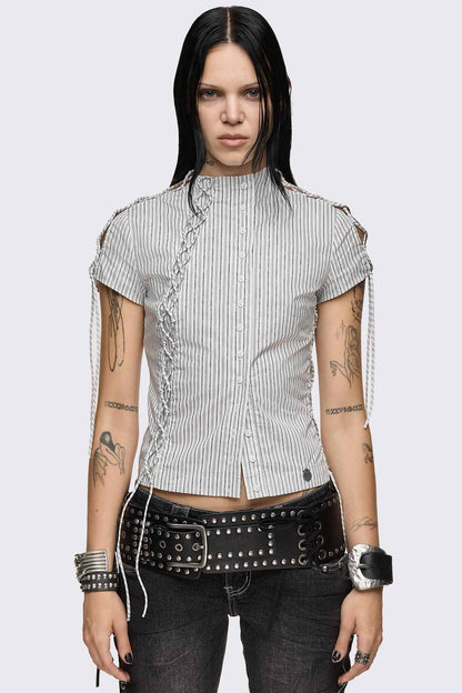 Minga London Sweet Ruin Striped Lace-Up Blouse