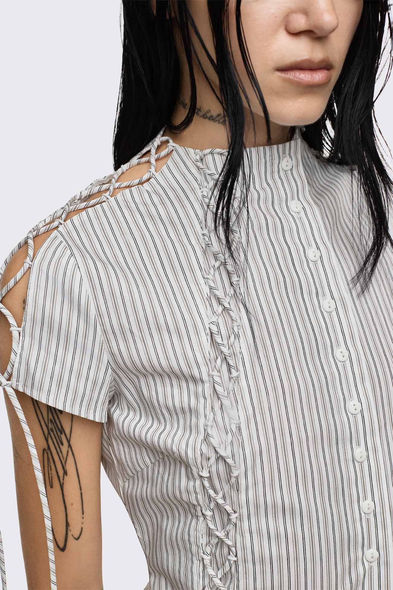 Minga London Sweet Ruin Striped Lace-Up Blouse